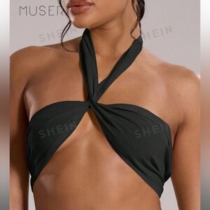 Black wrap around tie halter top